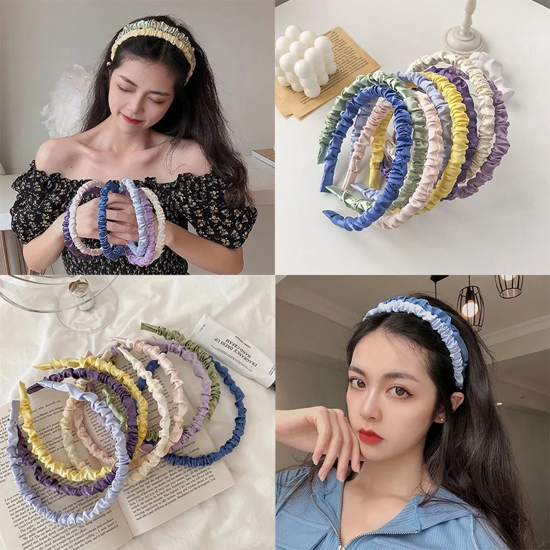 Satin Pleated Hairband AISHG Women Sweet Simple Headband ddmysmile Fabric All-Match Hair Band Girls Hoop Headwear Hair Accessories Smile