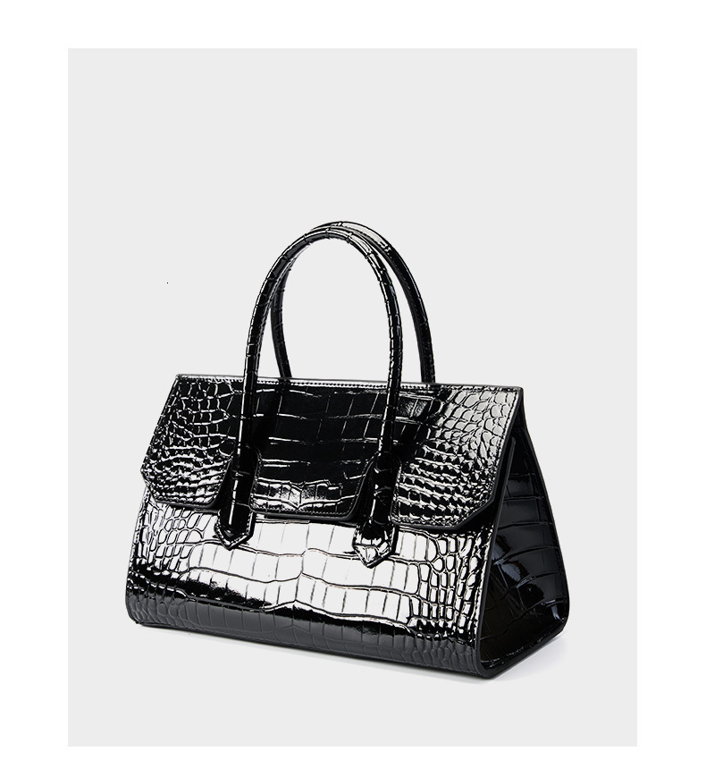 Leisure Fashion All-Match Wine Red Large Tote Glossy Hard Patent Cow Leather Women Handbag Business Office Shoulder Bag Patent Leather Cover Style Bag