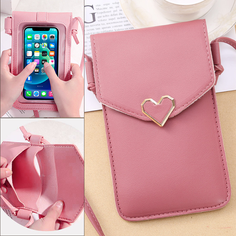 Women Cell Phone Bag Shoulder Transparent Card Holders Girl Handbag Ladies PU Leather Clutch Wallets Purse