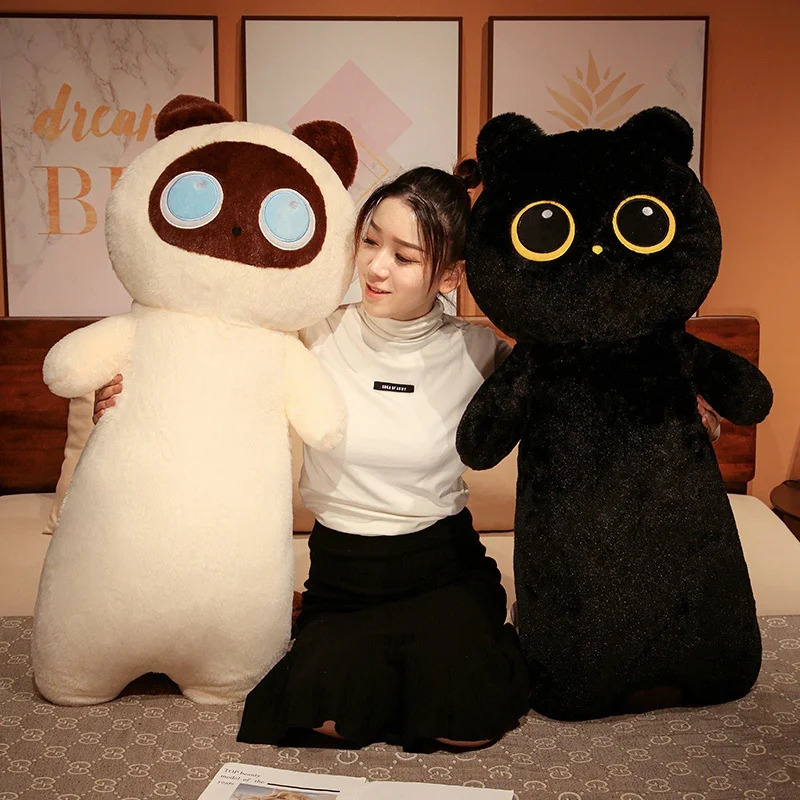 1PC 65~130cm Long Giant Cats Plush Toy Cylidrical Animal Bolster Pillow Kawaii Cat Stuffed Plushie Children Sleeping Friend Gift 241108