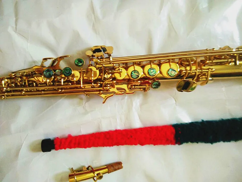 Brand New High quality Saxophone soprano BB straight flat wooden wind instrument key shell engraved pattern transport box