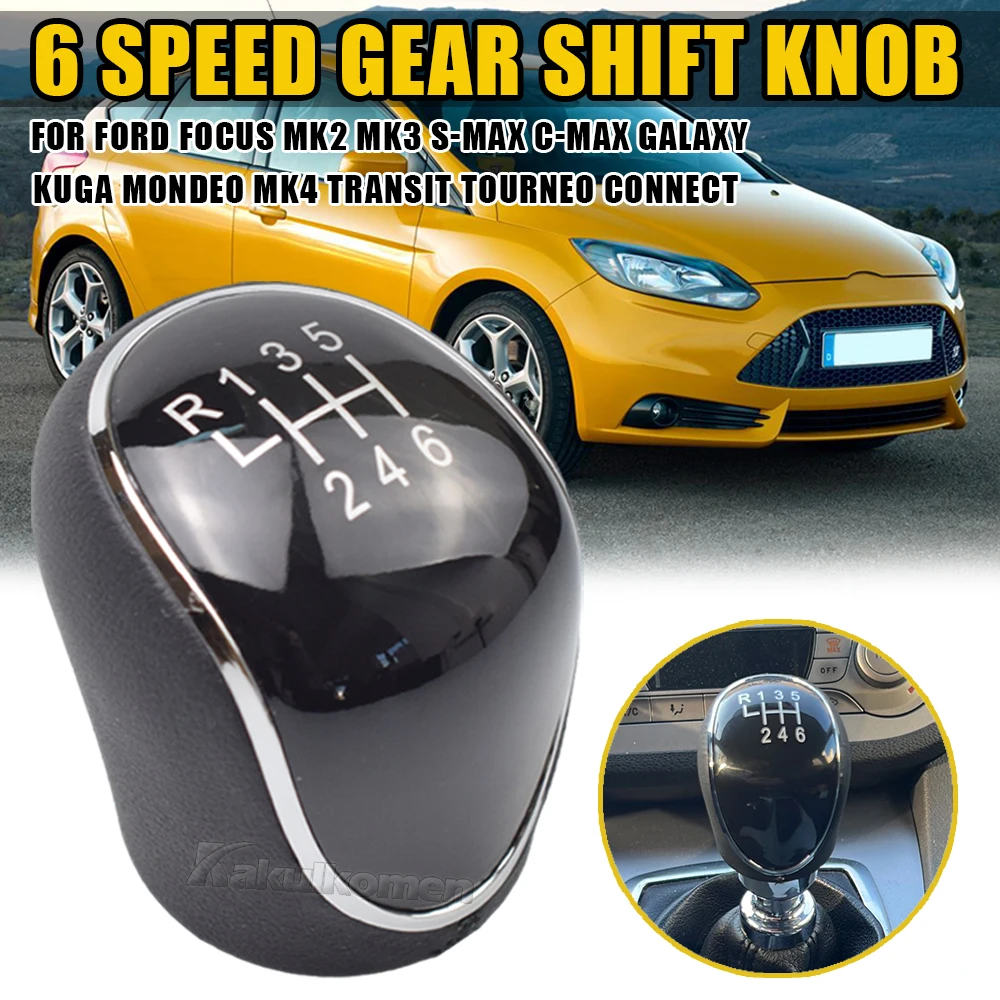 Speed Gear Shift ddmysmile 6 Knob For Ford Eo 4 S-Max C-Max Focus 2 Kuga Leather Shifter Lever Arm Headball Car Accessories Smile