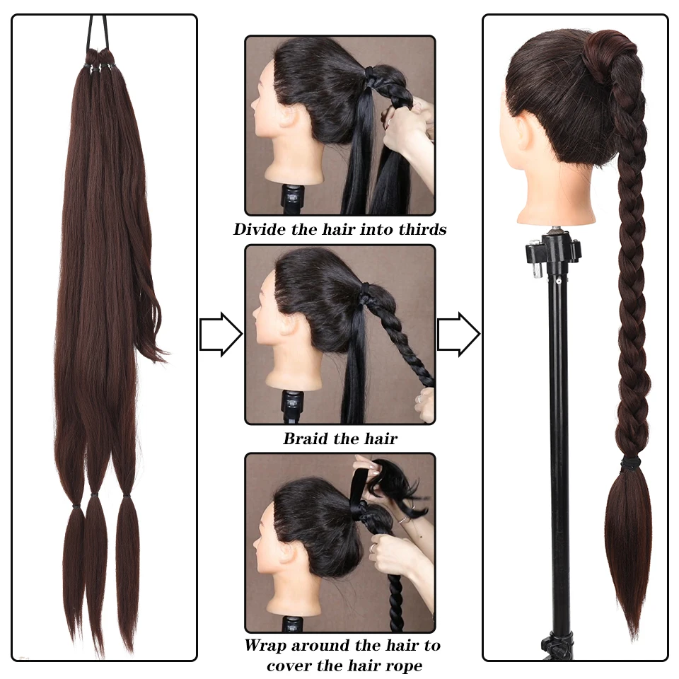 Long Braided Synthetic ddmysmile AILIADE Ponytail Hair Extensions For Women Black Brown Pony Tail With Hair Rope High Temperature Fiber Smile