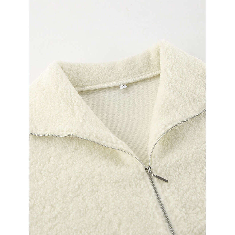 Elegant White Fleece Sweatshirt For Women Oversized Zippers Long Sleeve Pullover 2024 Autumn New Lady Casual Street Outwear