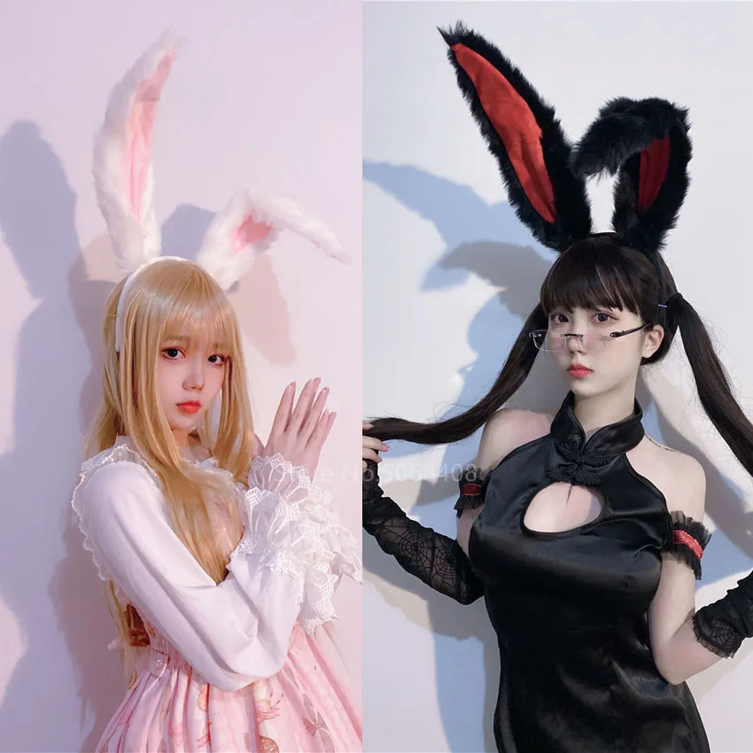 Japanese Kawaii Fur Lolita Kawaii Girls Carnival Cosplay Costume Women Girls Fur Long Rabbit Ear Feed Cats Cat Soft Ear Headgear smile