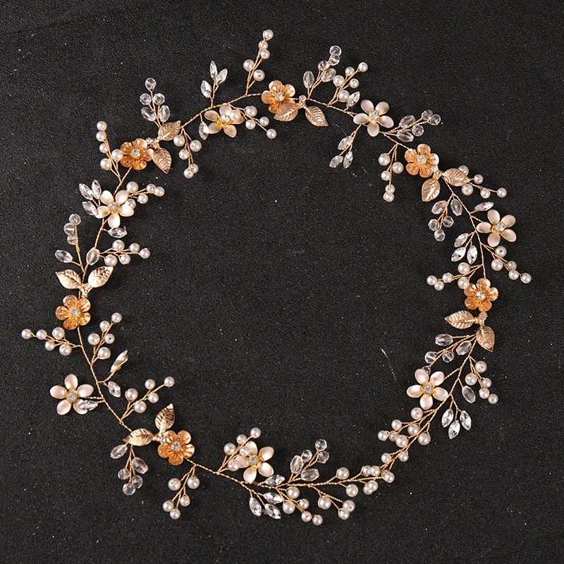 Flower Rhinestone Crystal Long Pearl Headbands Hairbands Tiaras For Bride Women Wedding Hair Accessories Ornaments Jewelry Gift smile