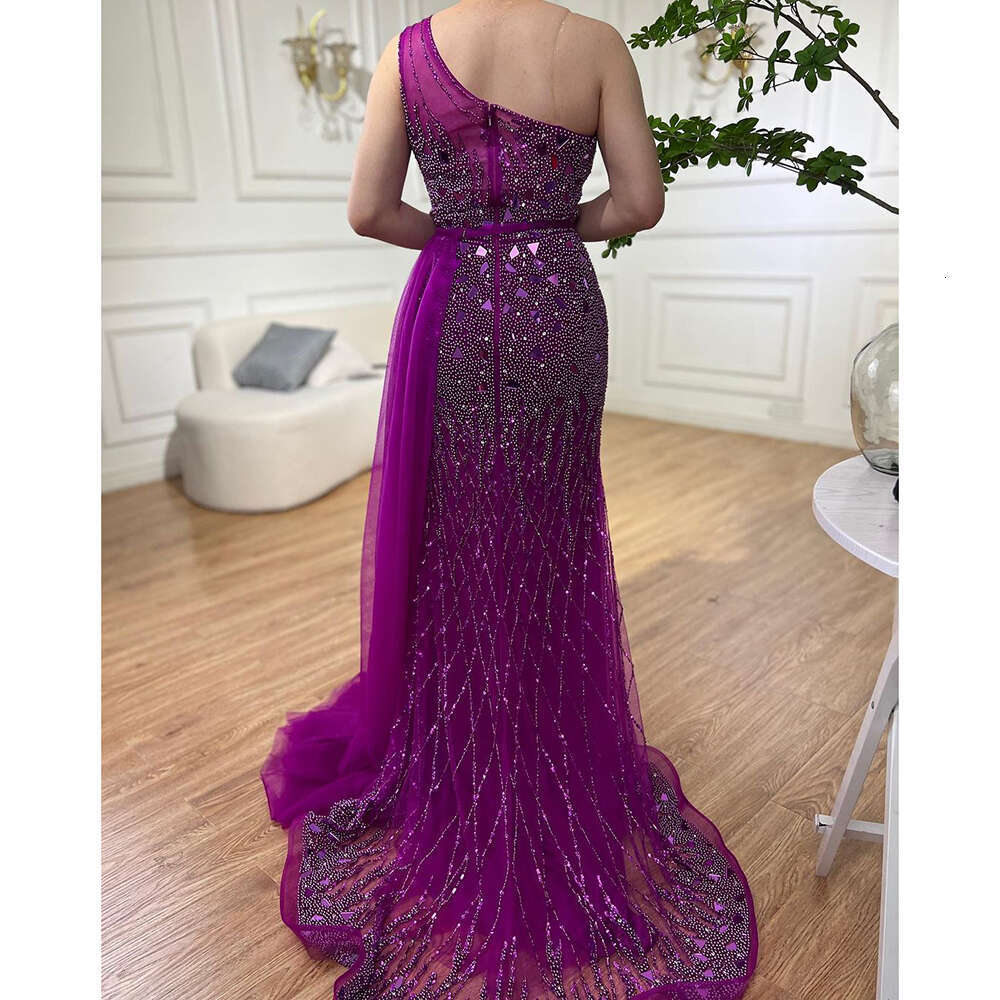 Purple Serene Hill One Shoulder High Split Beaded Evening Dresses Gowns For Formal Ocn LA Customized Mal