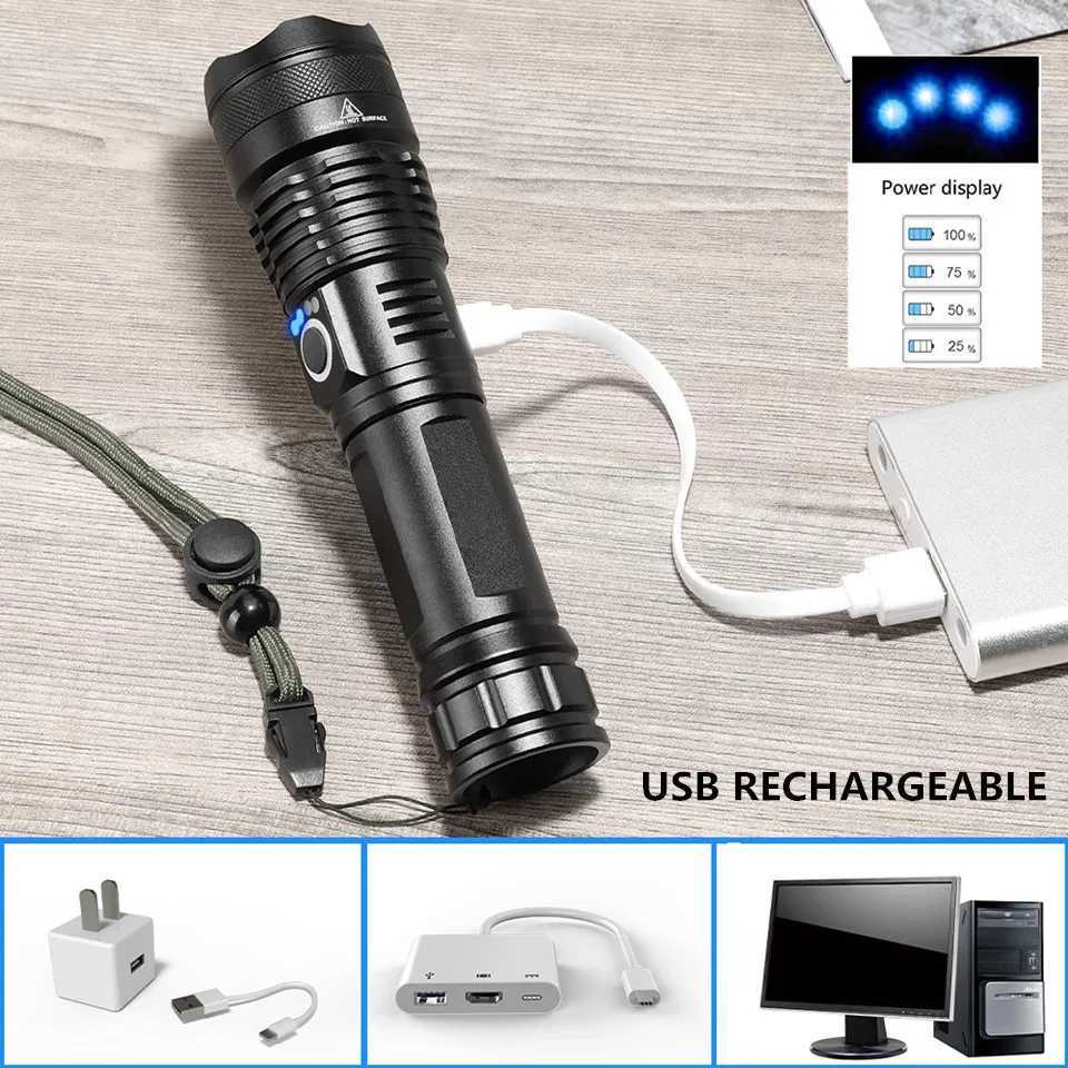 Flashlight xhp70 is the most powerful LED charging light with USB Zoom 18650 battery and 26650 torch for optimal camping outdoor and emergency use X24