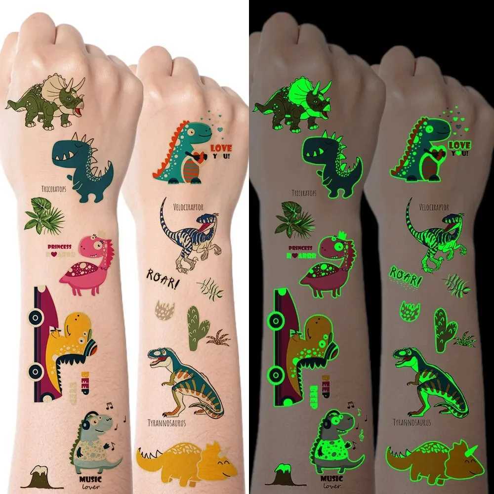 10 pieces of luminous dinosaur luminous waterproof temporary tattoo stickers mermaid lion sparkling tattoos childrens arm art fake tattoos W241109