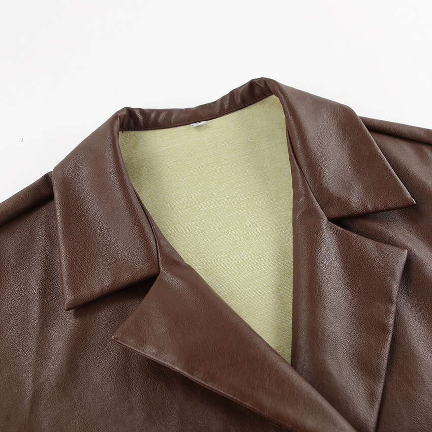 shanshi leather jacket women Winter brown women's high-end loose suit collar, leather jacket, 2024 new style