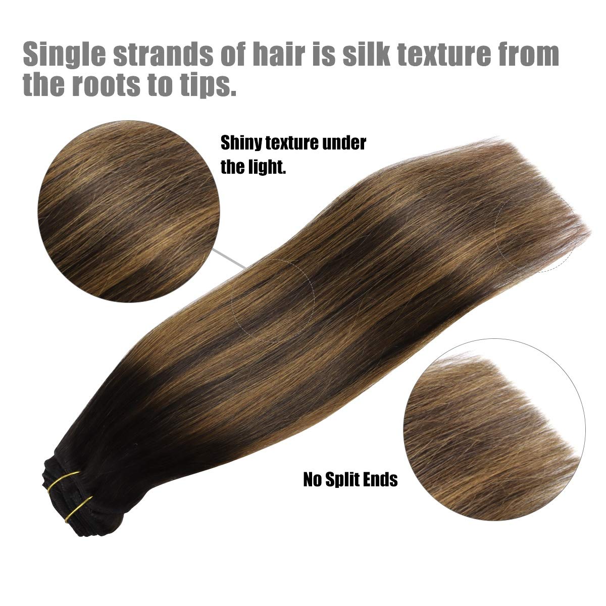 Clip In Human Hair Extensions Light Brown Honey Ombre Balayage Black Hair Pieces For Women With Clips 120g