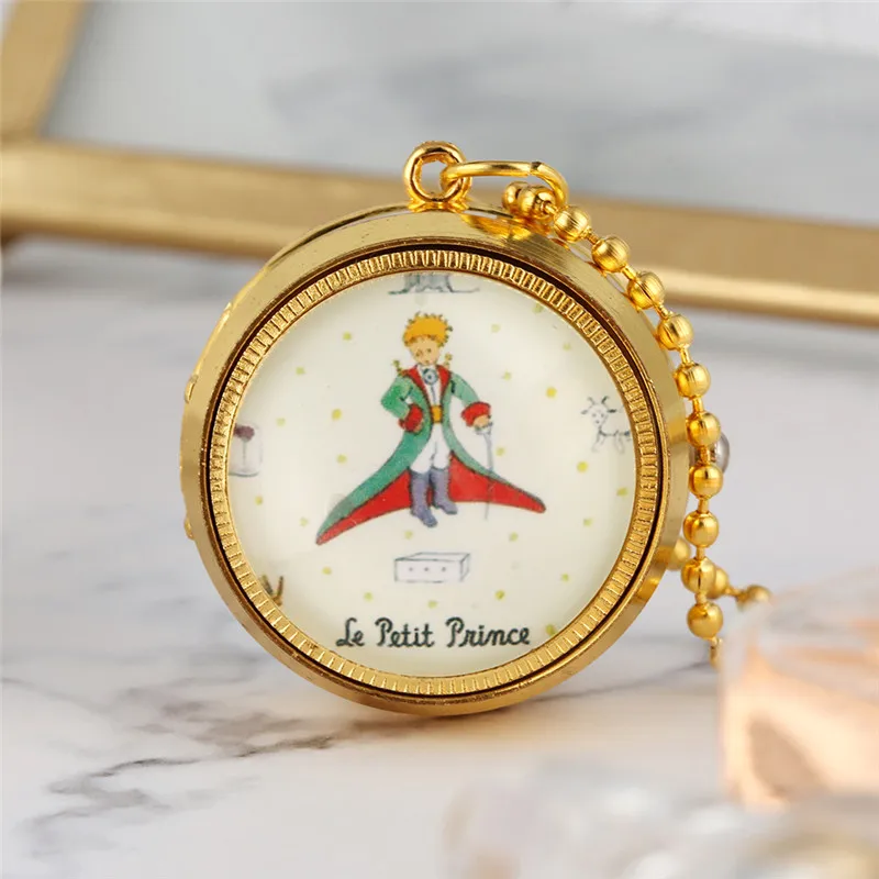 Case Little Boy Golden Design Small Size Quartz Pocket Watch for Men Women Sweater Necklace Chain Timepiece Reloj De Bolsillo smile