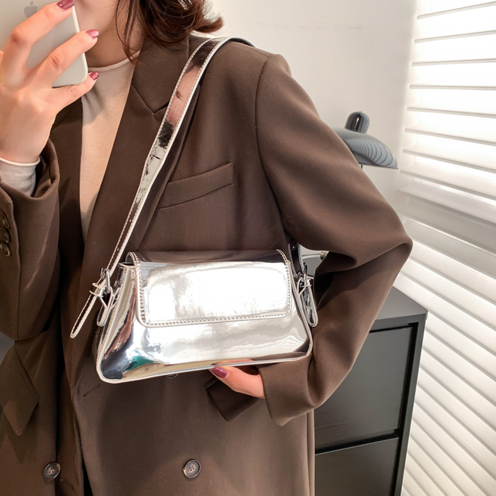 Fashion Shoulder Bag for Women Bright PU Leather Underarm Bag Exquisite Solid Color Armpit Bag Retro Hasp Top-handle Bag 2023