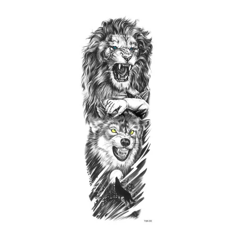 New Design Large Size Temporary Tattoo Mens Big Arm Sleeve Tattoo Stickers Body Art Lion Fake Tattoo Womens Waterproof Tattoo W250410