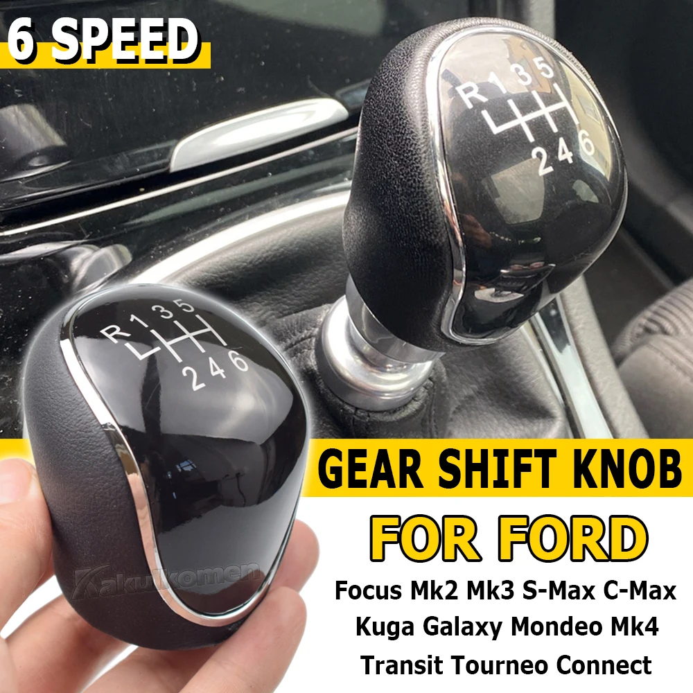 Speed Gear Shift ddmysmile 6 Knob For Ford Eo 4 S-Max C-Max Focus 2 Kuga Leather Shifter Lever Arm Headball Car Accessories Smile