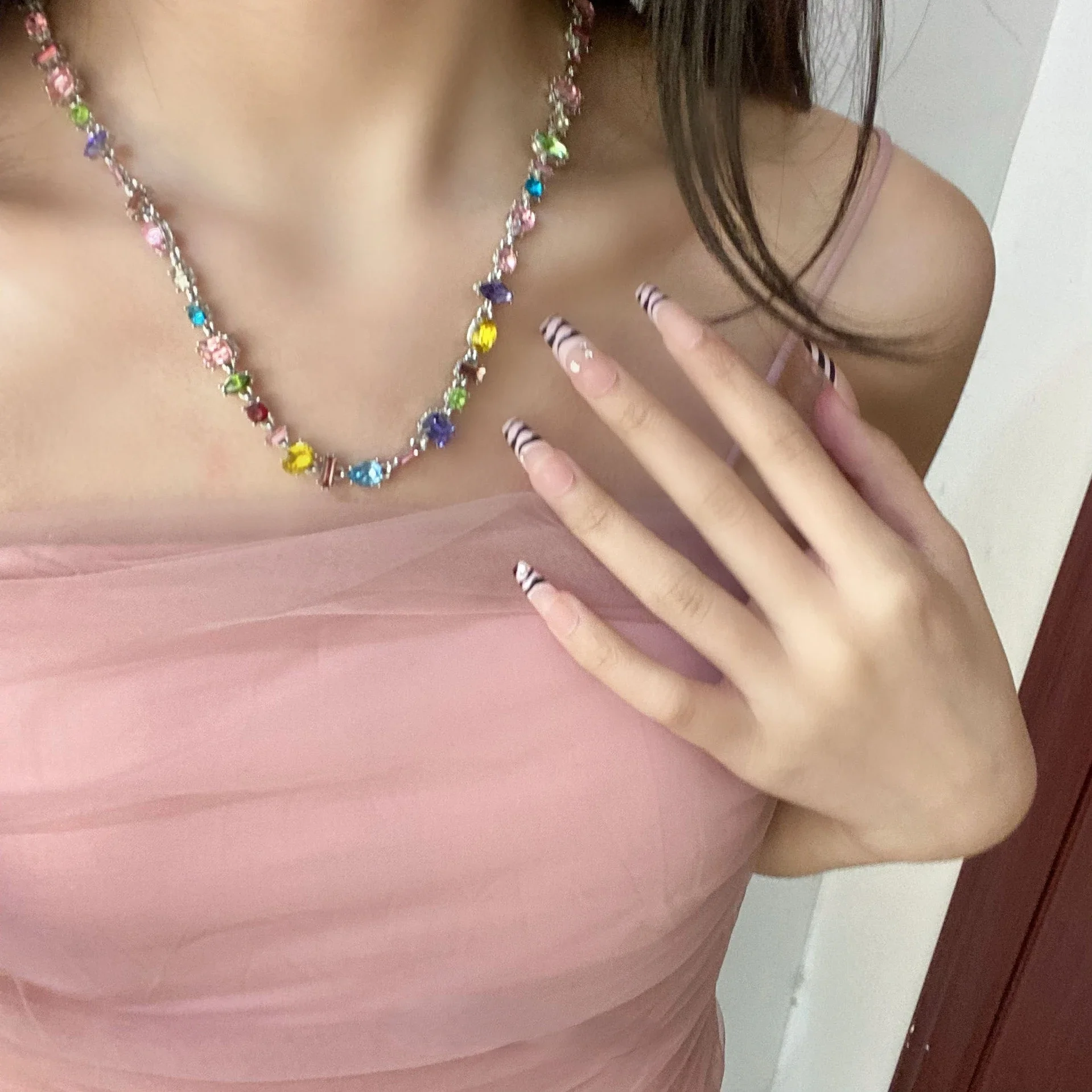 Stone Beaded Colored ddmysmile Irregular Rainbow Crushed Stone Necklace For Girlfriend Bling Beauty Aesthetic Romantic Trendy New Arrival Smile