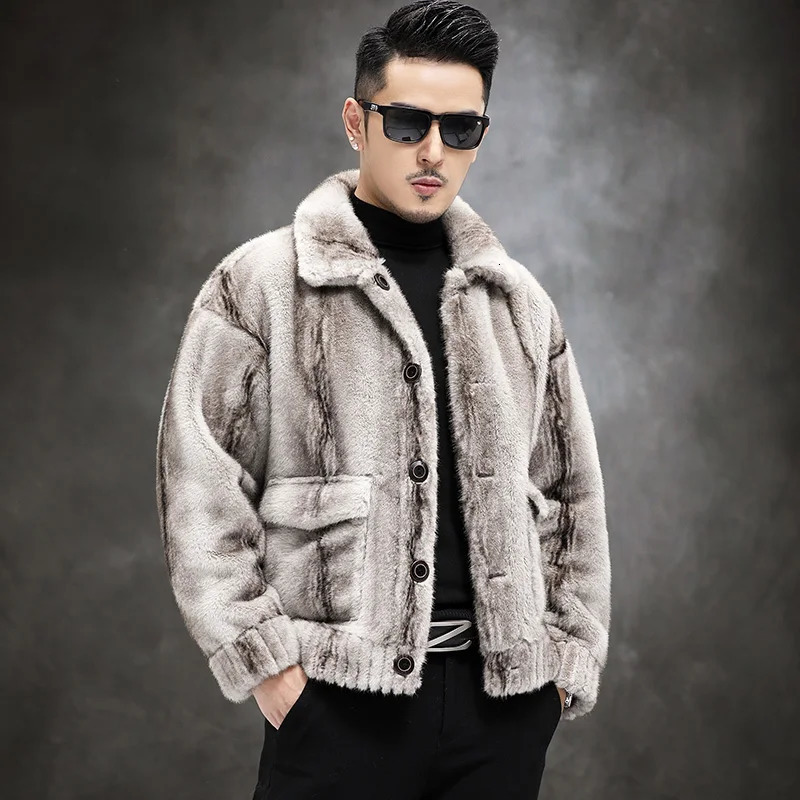 Autumn Winter Mens Fashion Leather Casual Jacket Mens Plush Fluffy Coat Mens Genuine Mink Warm Coat P467 241108