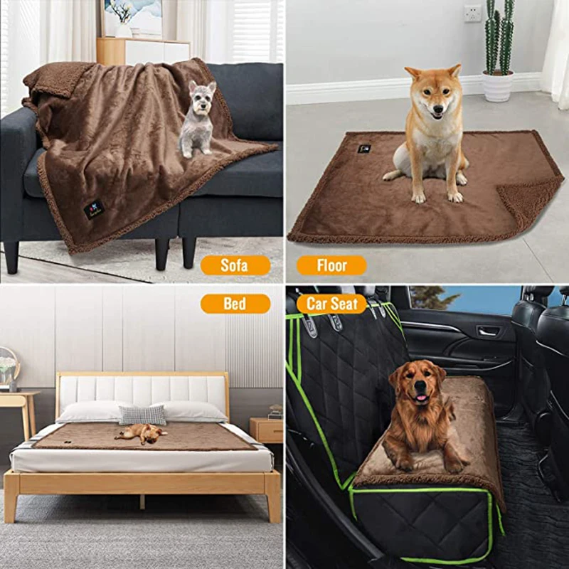 Waterproof Pet Liquid Pee Proof Dog Blanket for Sofa Bed Couch, Reversible Sherpa Fleece Furniture Protector Cover