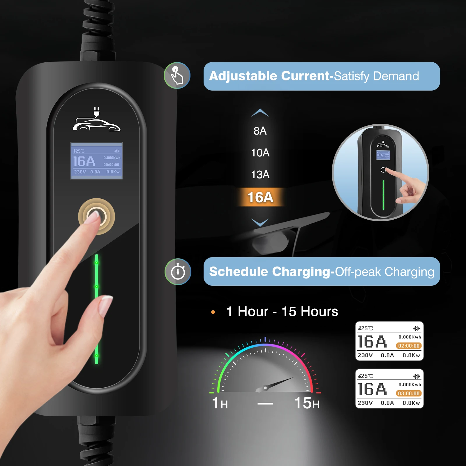 EV Type 1 Portable Charging Box Cable Switchable 10/16A Schuko Plug Electric Vehicle Car Charger EVSE 2.2/3.6KW smile