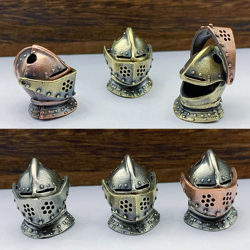Openable Medieval Armor Warrior Helmet Brass Paracord Woven Keychains Lanyard Pendants Ancient Roman Knight Mask EDC Knife Beads