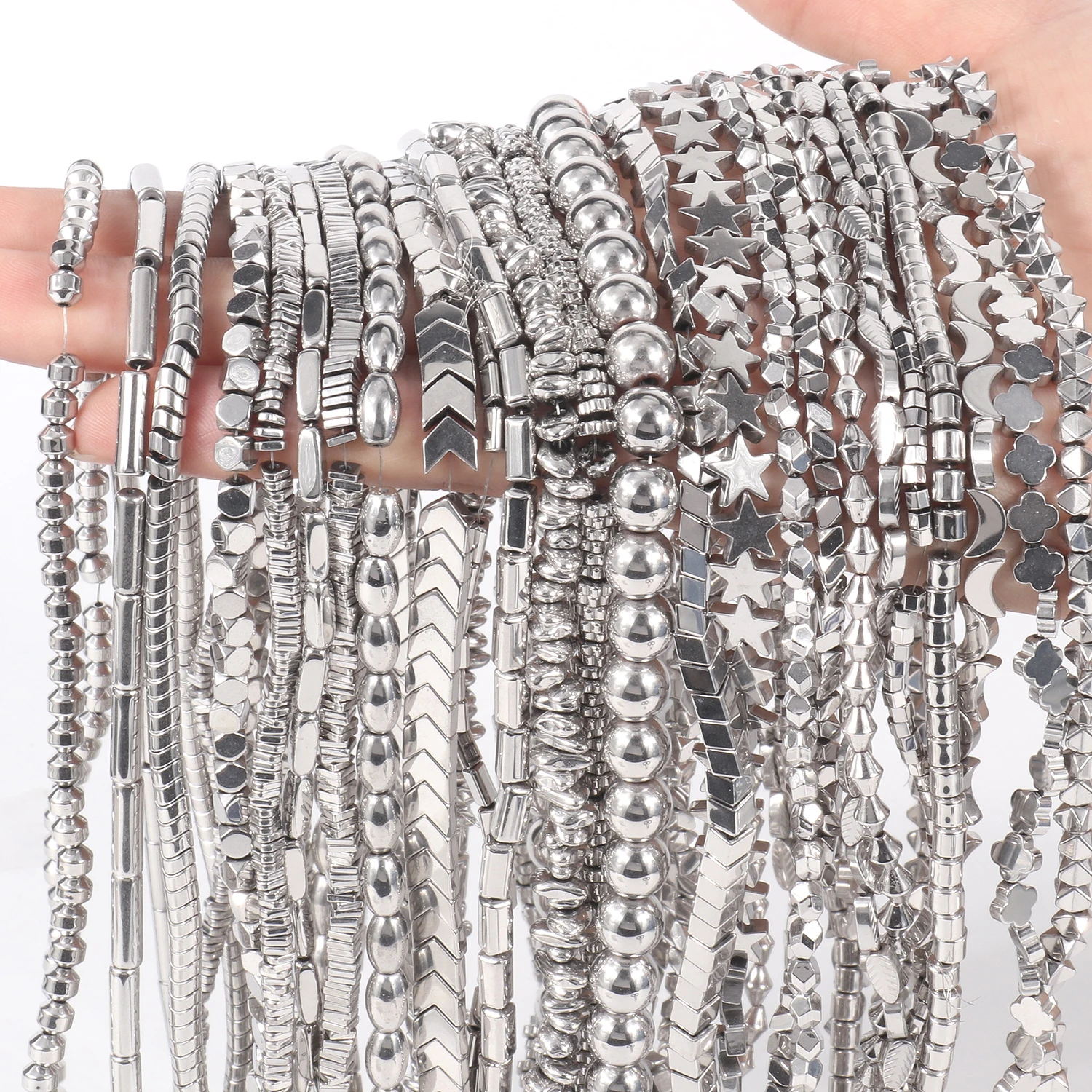 High Qulity Natural Hematite White Gold Plated Beads Cube Cross Rondelle Loose Beads for Jewelry Making Supplies DIY Bracelets