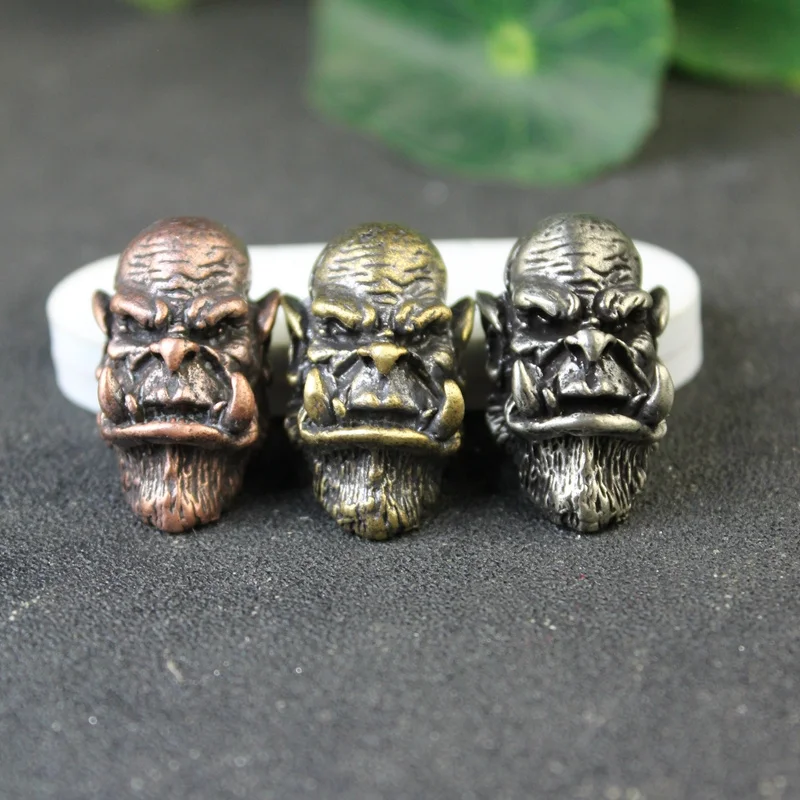 Orcish Chief Brass Warrior Knife Beads DIY Paracord Rope Accessories Durotan Figurines Lanyard Pendant EDC Outdoor Tool Hanging smile