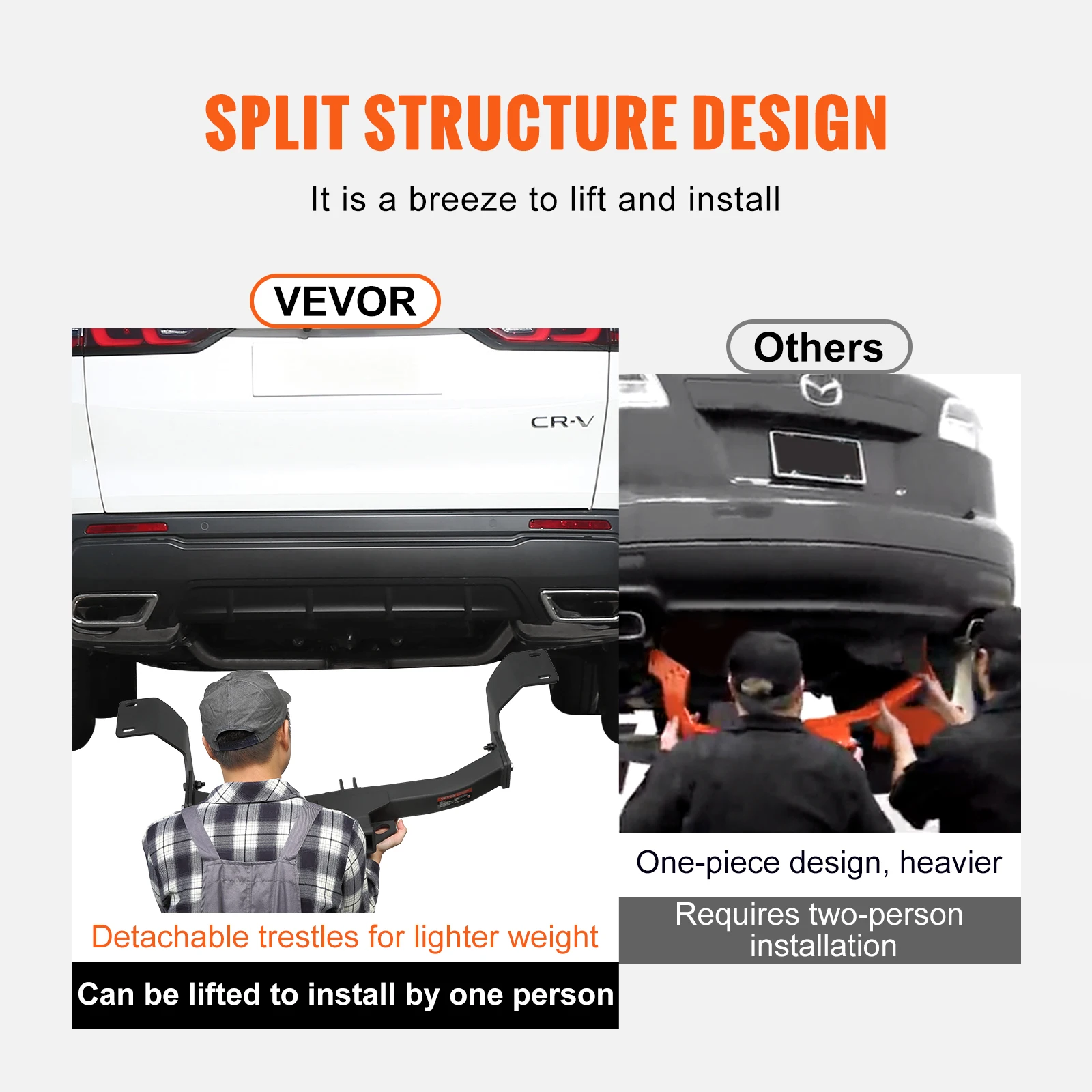 VEVOR Class 3 Trailer Hitch Compatible with Steel Tube Frame Multi-Fit to Receive Ball Mount Cargo Carrier Bike Rack Tow Hook