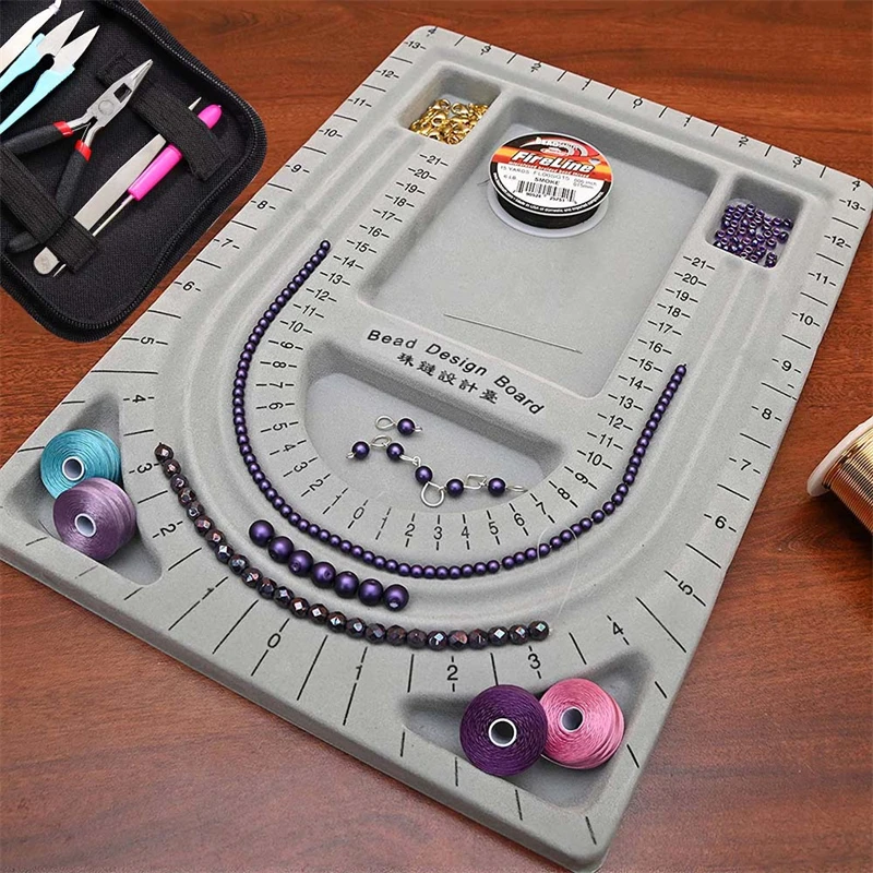 Gray Flocked Bead Board For DIY Bracelet new Necklace 2025 Beading Jewelry Making Organizer Tray Design Craft Measuring Tool Accessories