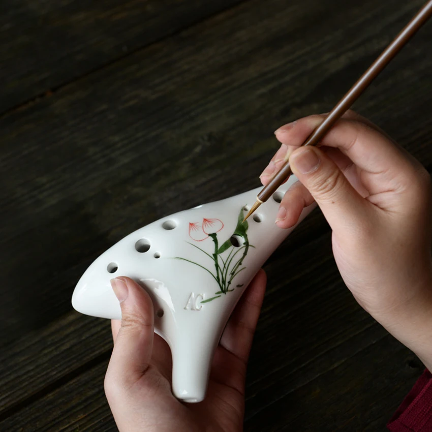 Ceramic Classical Musical Instrument Ocarina 12 Hole Kiln-fired Ceramic Alto C Painted Ocarina Flute smile