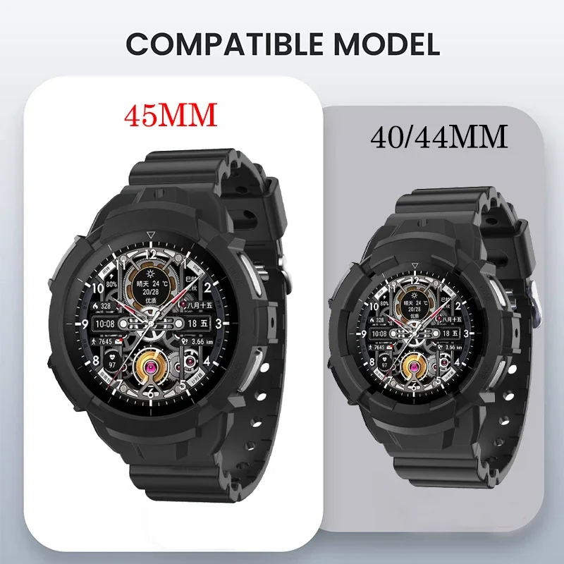 For Armor Samsung Case+Band Galaxy Watch 6 5 40Mm 44Mm Sports Silicone ddmysmile Protector Cover Strap For Samsung Watch 5 Pro 45Mm Bumper Smile Case+