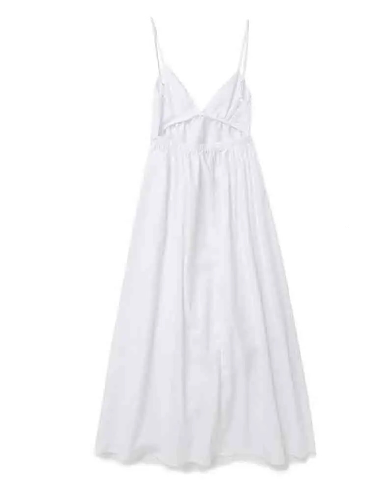Sexy Backless Midi Dress Sleeveless V Neck Dress Fashion Summer Woman Causal Loose Beach Dress Holiday White Long Dress 240408