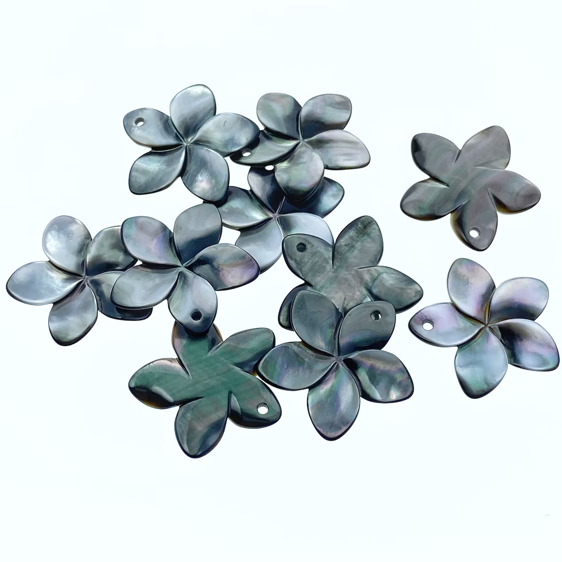 4pc 25mm Hand Carved Black Mother of Pearl Plumeria Flower Pendants for Jewelry Making