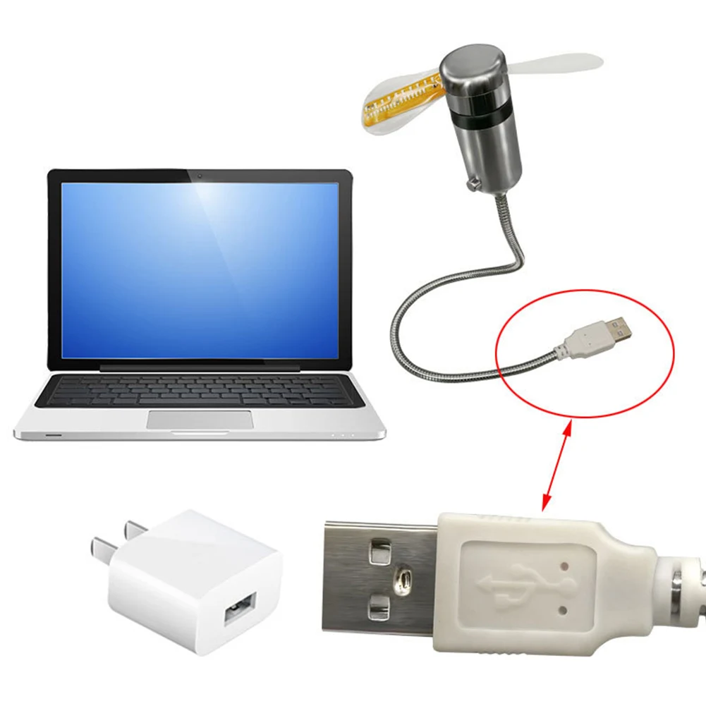 LED Clock Fan Time Temperature Display Mini Cooling Flashing Fan DC 5V Portable Gadgets USB Powered Flexible Gooseneck LED Clock