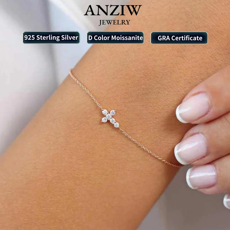 Anziw 925 Pure Silver Cross Bracelet Certified 2.5mm D Colored Bracelet Womens Jewelry Adjustable Chain Gift 241108