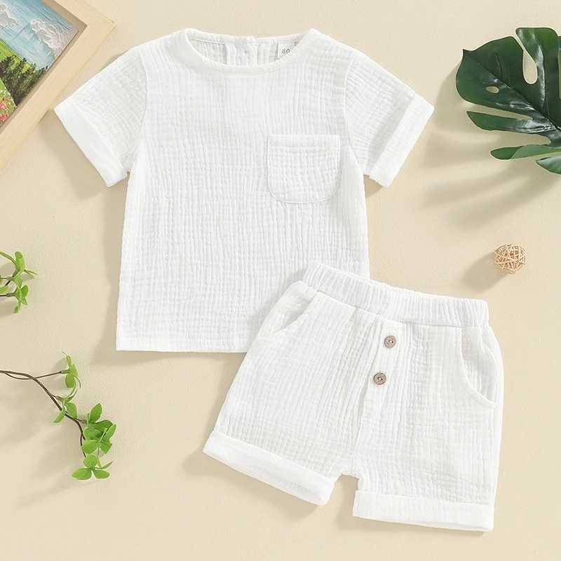 Clothing Sets Newborn Baby Boys Summer Clothes Sets Solid Cotton Linen Pocket Short Sleeve T-shirts+Button Pocket Shorts Beach Casual Outfits