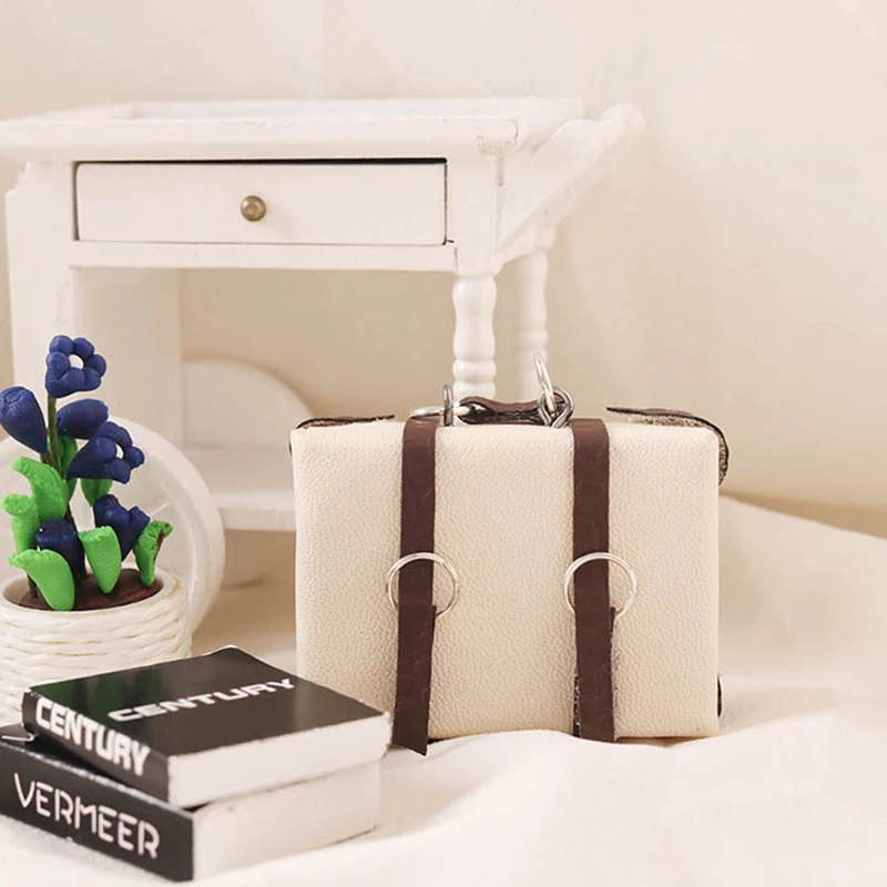 Leather Miniature 1:12 Dollhouse Suitcase Lage Box Briefcase Mini Bag Home Model Doll House Life ddmysmile Scene Decor Accessories Smile