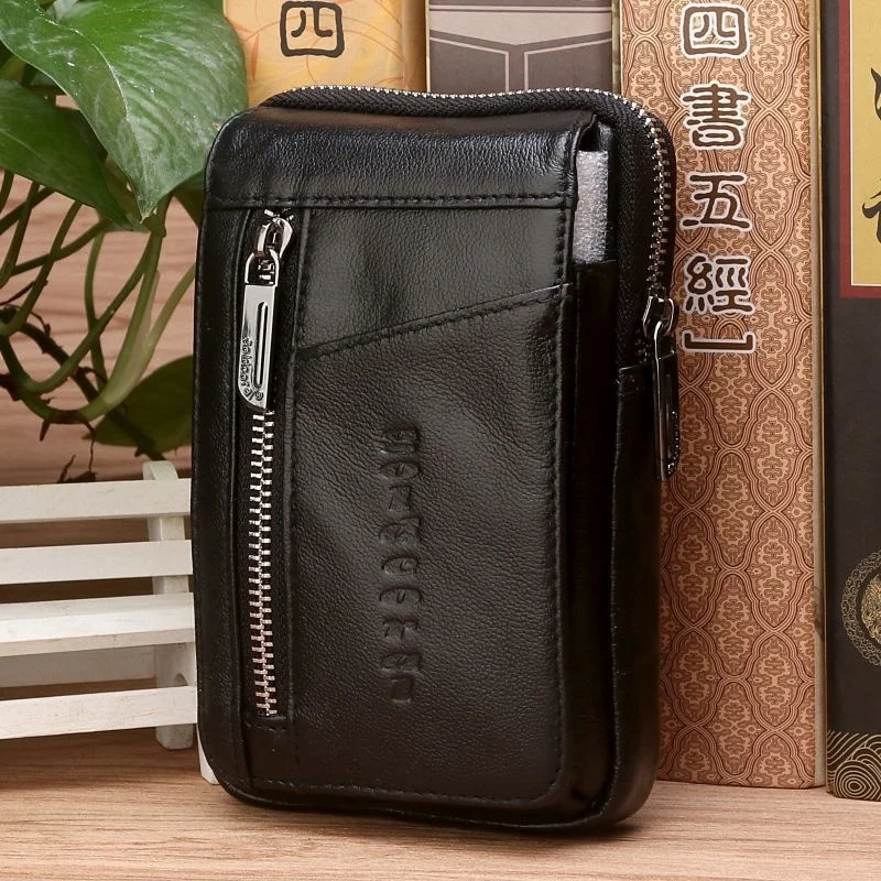 Genuine Quality Leather High Men Hip Bum Belt Purse Fanny Pack Pouch Mini Cell Mobile Phone Pocket Cigarette Case Hook Waist Bag smile