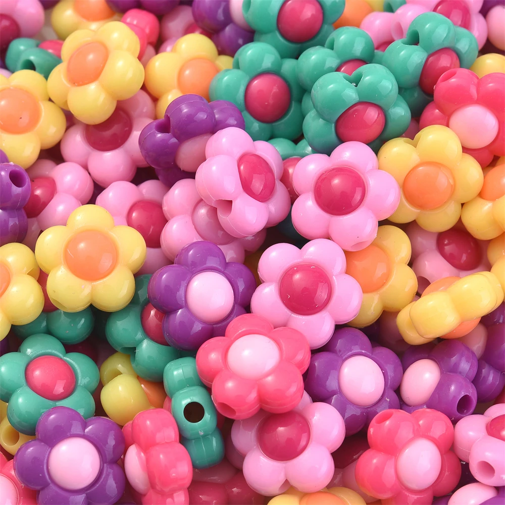 Cute 20pcs 16mm Multicolor Flower Beads Acrylic Spacer Beads For Jewelry Making Supplies DIY Earring Bracelet Keychain smile