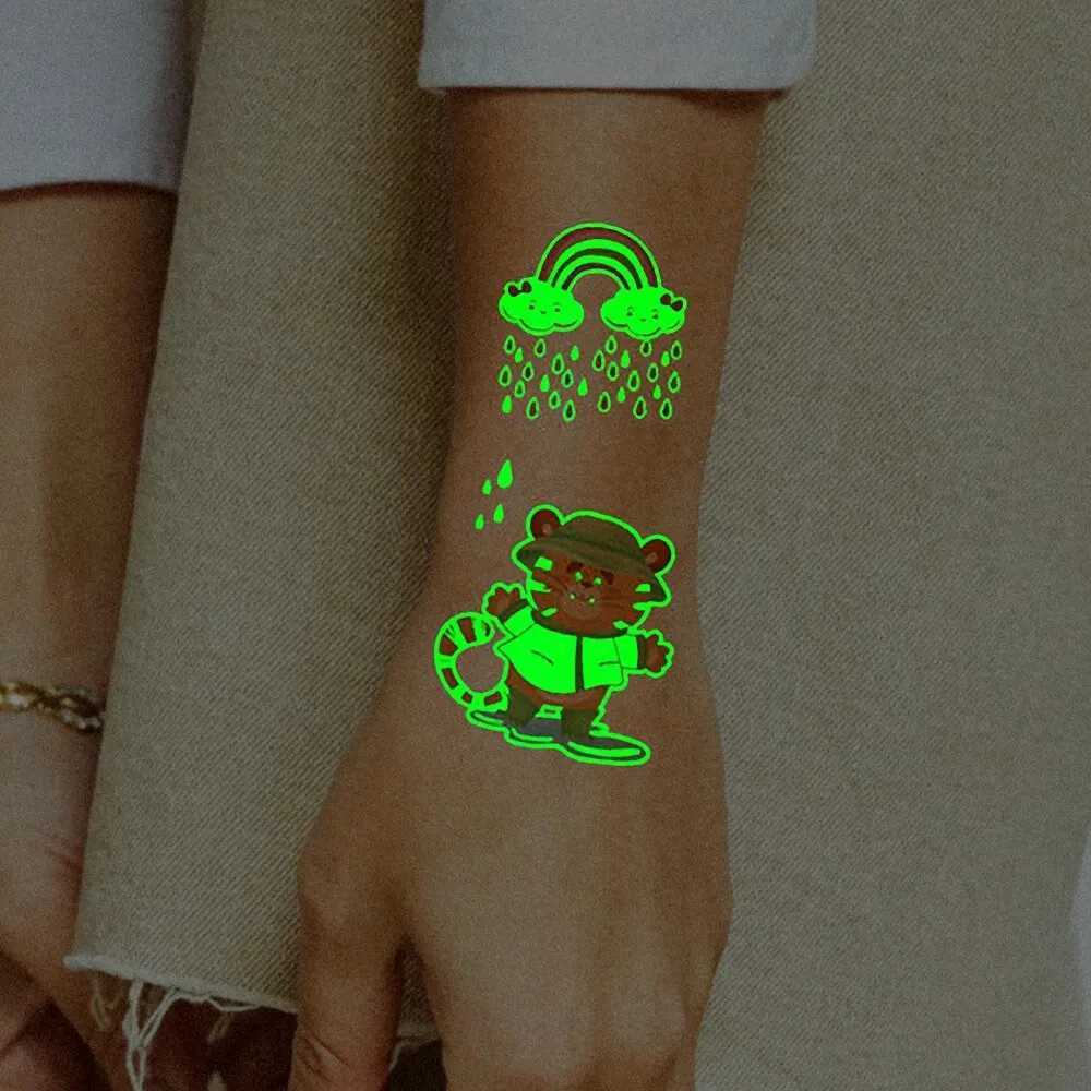 10 pieces of luminous dinosaur luminous waterproof temporary tattoo stickers mermaid lion sparkling tattoos childrens arm art fake tattoos W241109