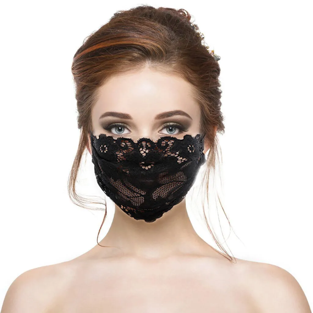Masks Single Face Ladies Layer Black Embroidery Lace Adjustable Mesh Thin Breathable Washable Reusable Halloween Cosplay Mask smile