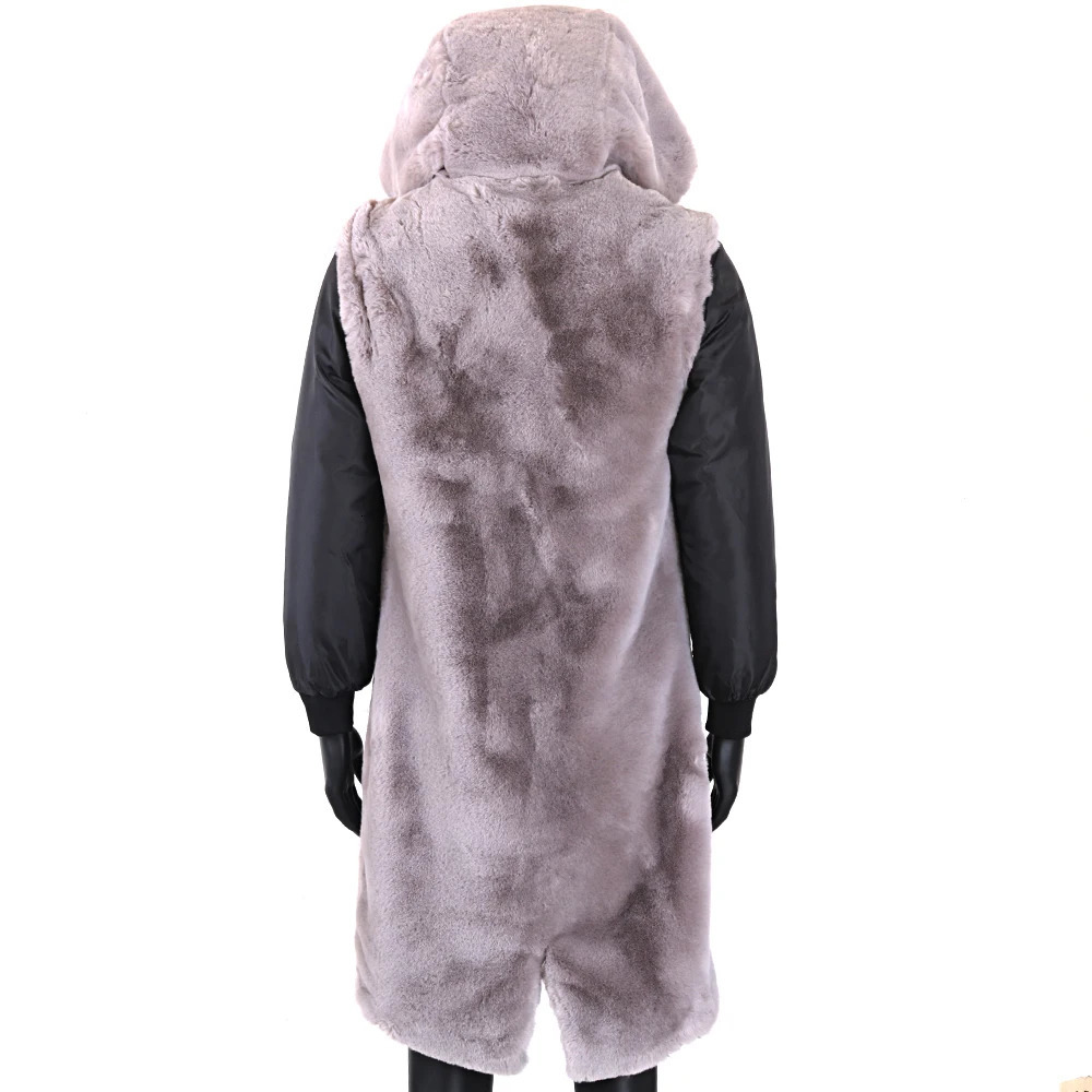 Winter jacket mens real fur coat natural artificial rabbit fur lining X long coat 241108