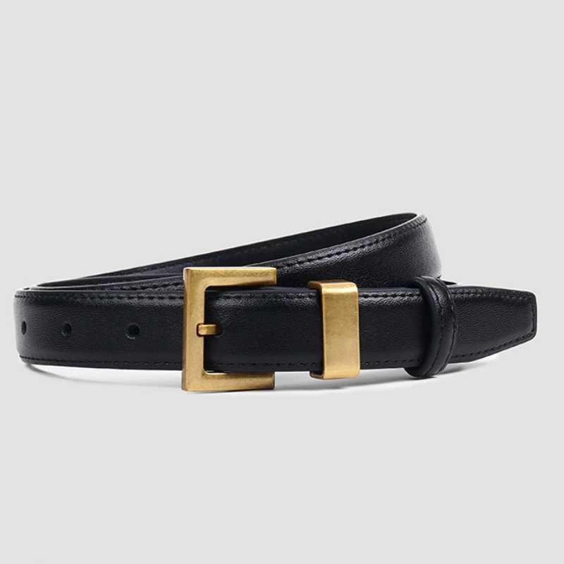 Fashionable leather square gold buckle strap high-end minimalist jeans clothing accessories luxury designer badge strap X2411091