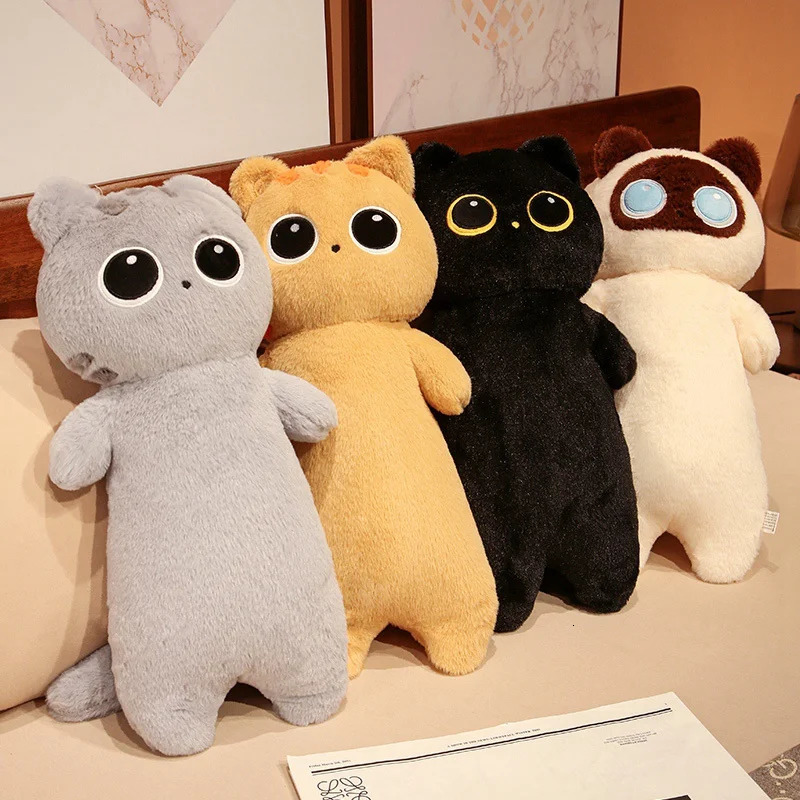 1PC 65~130cm Long Giant Cats Plush Toy Cylidrical Animal Bolster Pillow Kawaii Cat Stuffed Plushie Children Sleeping Friend Gift 241108