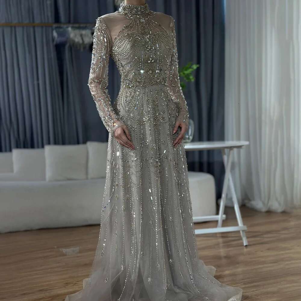 Hill Arabic Serene A E Blue Lace Beaded Evening Gowns For S Party Dubai LA Customized Vening L
