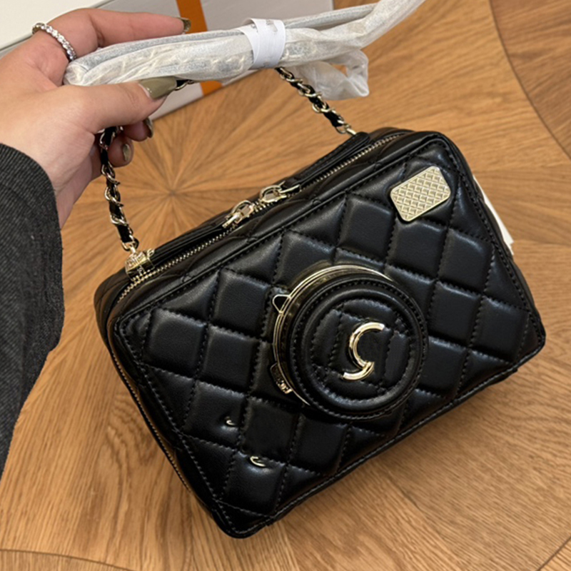 7A quality Luxury Leather Travel Camera Bag Fashion Shoulderbags Womens Trunk Crossbody Bags Designer Square Satchel Unisex Mini Cosmetic Holdall Bags