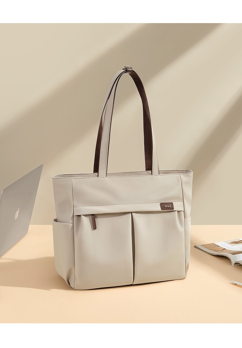 Women Work With Laptop Compartment Pockets Elegant Tote Zipper Khaki Female Shoulder Bag Functional Trend Nylon Zipper Style BagVoyage