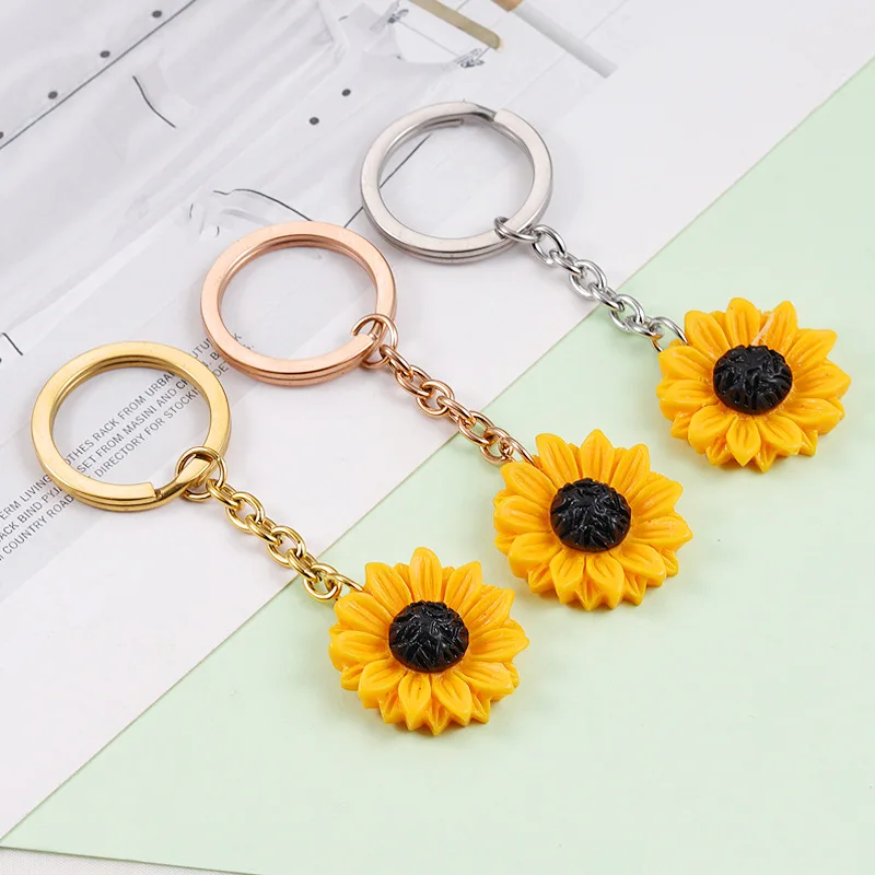 New Flower Resin Suower Keychain Golden Sun flowers Keychain Cute Simplicity Style Daisy Flower Keychain Best Friend Gifts smile