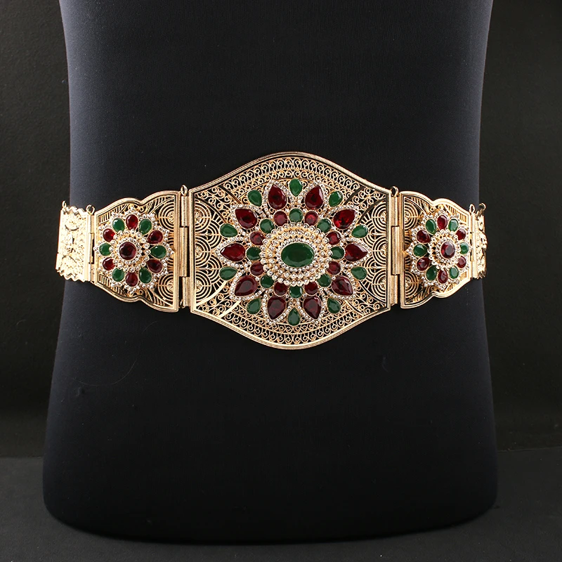 Belt Crystal Moroccan Flower Belt Wedding Jewelry Large Size Wide Waist Chain Bridal Gifts Bride Accessories Caftan smile