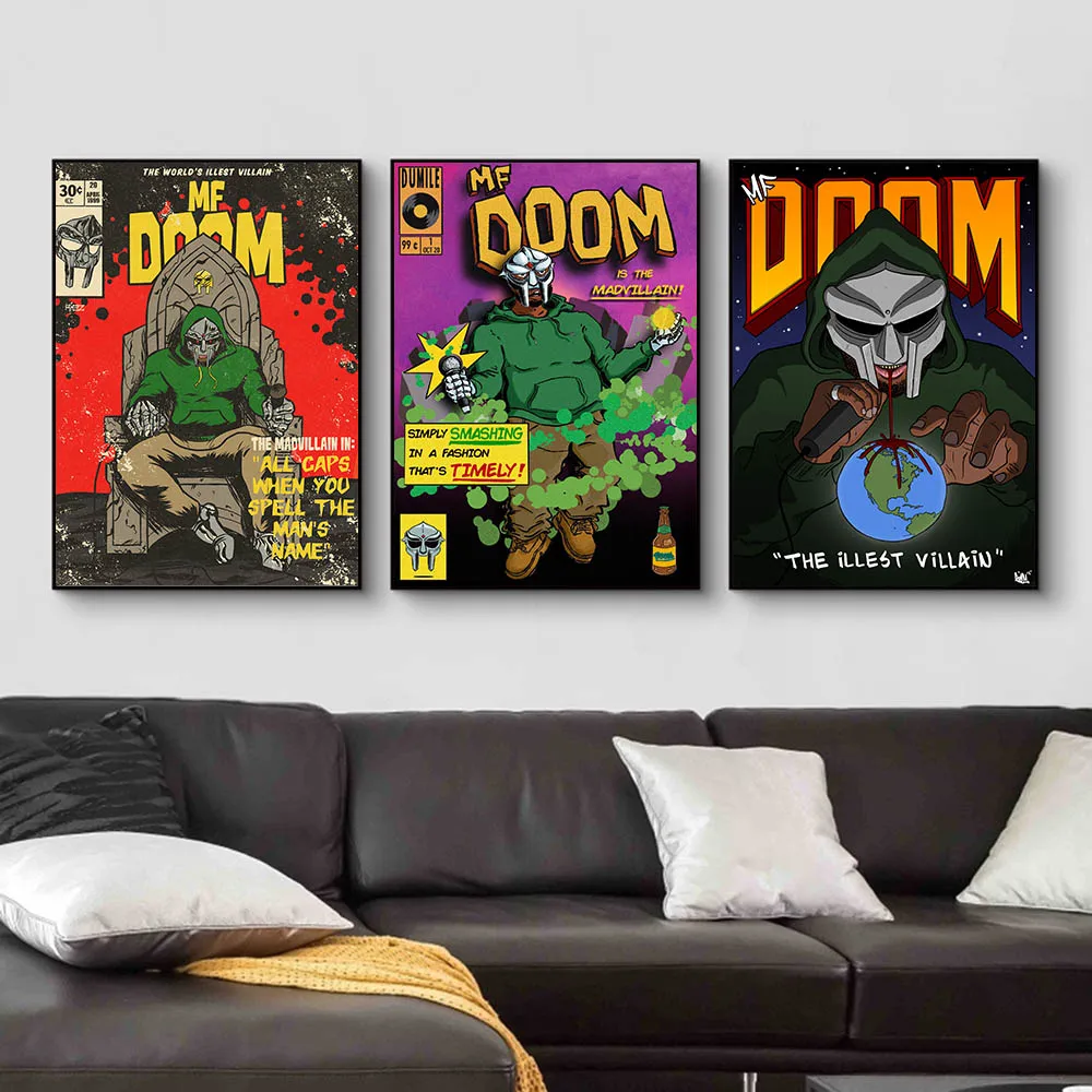 Doom Poster MF Retro Madvillain Wall Art Rapper Music Album Manga Cover Canvas Painting Print Picture for Living Room Home Decor smile