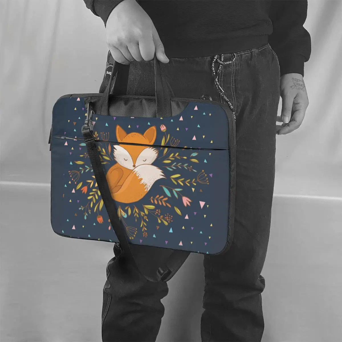Flowers And Fox Cute Triangles Laptop Bag Animal For book Air Pro HP Huawei Microsoft 13 14 15.6 Case Soft Shockproof Pouch smile